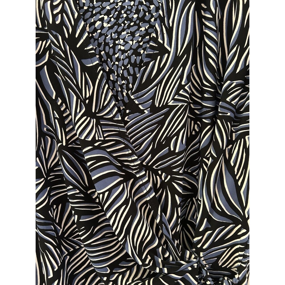 Anne Klein Dress Womens Large L Blue Black Printed Faux Wrap Sheath Work - Picture 15 of 16
